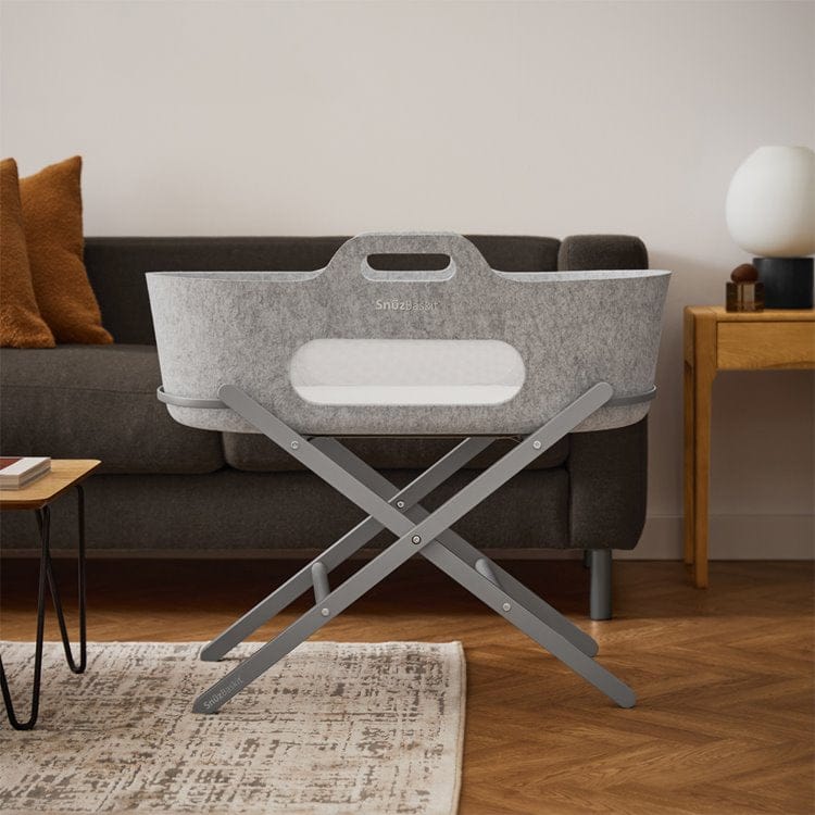 SnuzBaskit Light Grey Moses Basket & Dove Stand