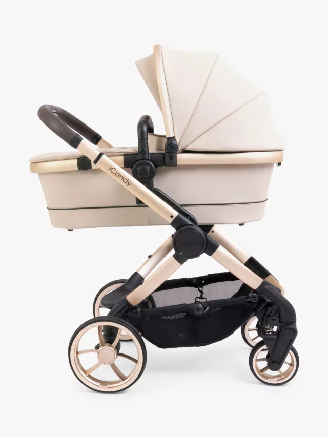 iCandy Peach 7 Pushchair & Accessories with Cybex Cloud T Baby Car Seat and Base T Bundle, Biscotti/Cozy beige