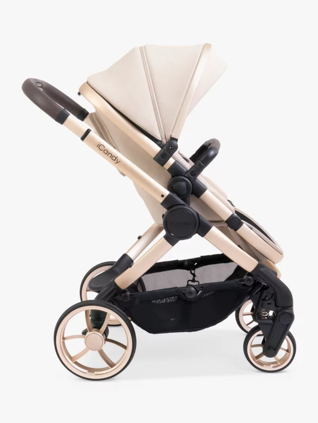 iCandy Peach 7 Pushchair, Carrycot & Accessories with Cocoon Car Seat and Base Travel Bundle, Biscotti