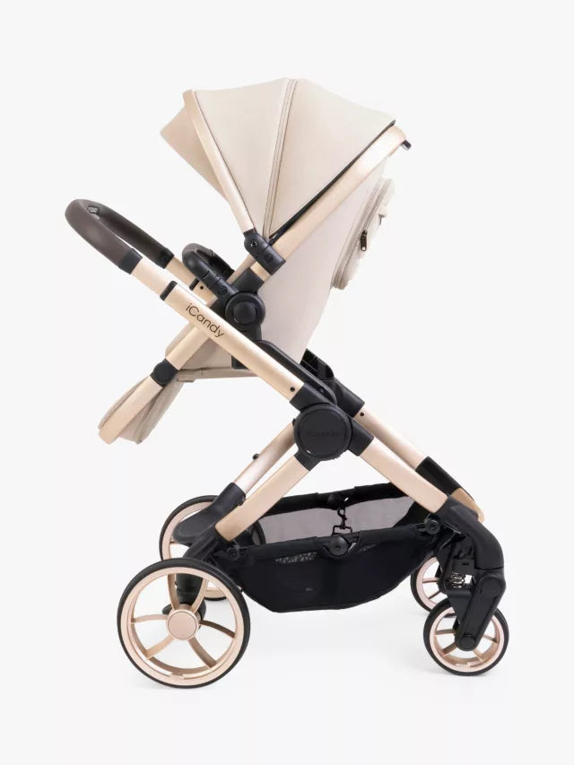 iCandy Peach 7 Pushchair, Carrycot & Accessories with Cocoon Car Seat and Base Travel Bundle, Biscotti