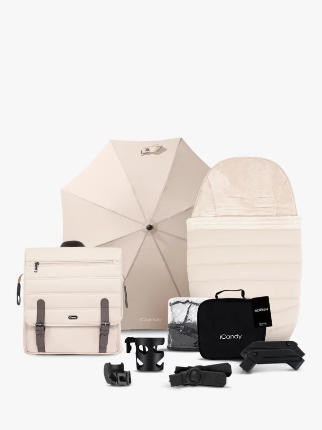 iCandy Peach 7 Pushchair & Accessories with Cybex Cloud T Baby Car Seat and Base T Bundle, Biscotti/Cozy beige