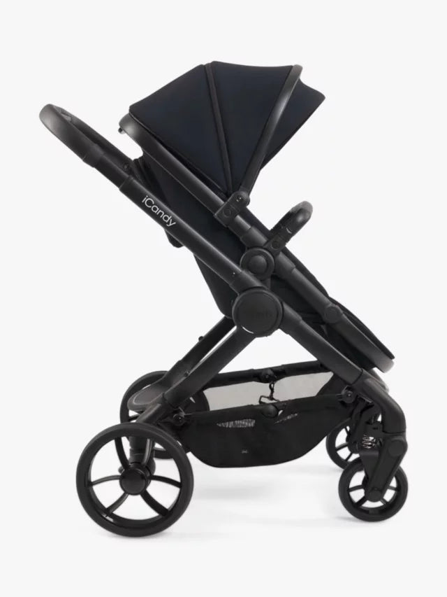 iCandy Peach 7 Pushchair, Carrycot & Accessories with Cocoon Car Seat and Base Travel Bundle, Black Edition