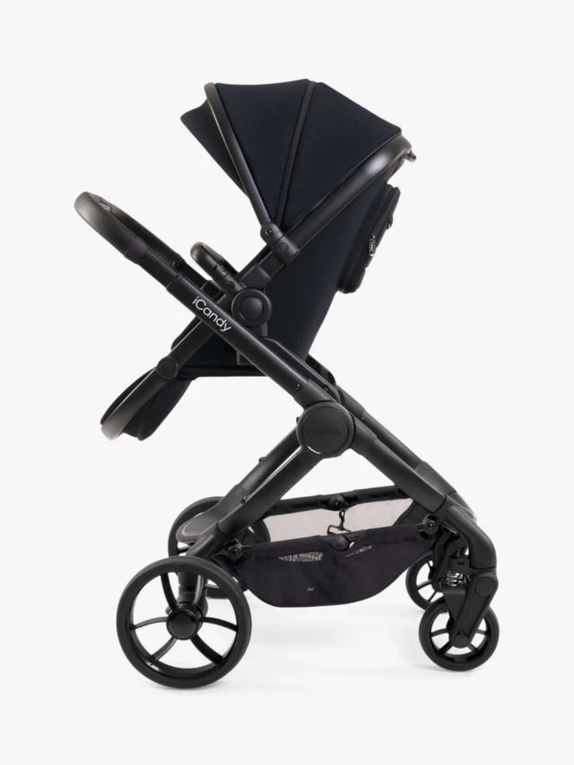 iCandy Peach 7 Pushchair, Carrycot & Accessories with Cocoon Car Seat and Base Travel Bundle, Black Edition