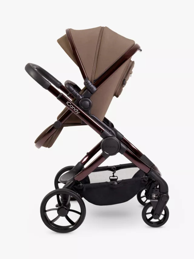 iCandy Peach 7 Pushchair & Accessories with Cybex Cloud T Baby Car Seat and Base T Bundle, Coco/Deep Black
