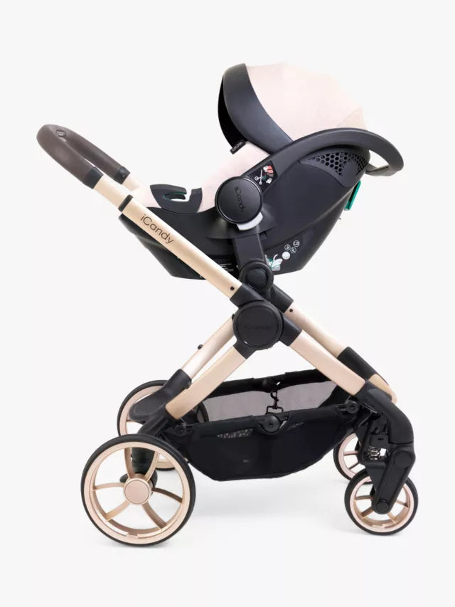 iCandy Peach 7 Pushchair, Carrycot & Accessories with Cocoon Car Seat and Base Travel Bundle, Biscotti