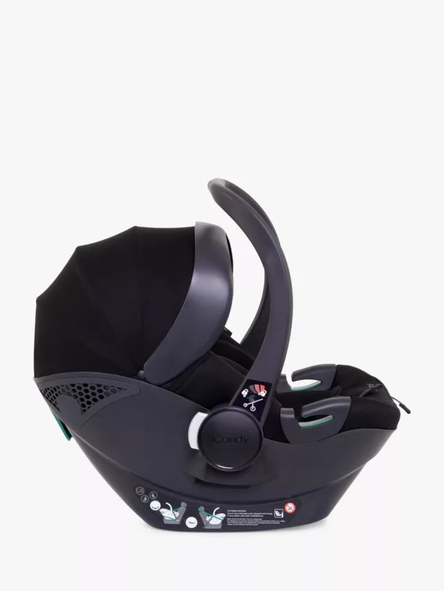 iCandy Peach 7 Pushchair, Carrycot & Accessories with Cocoon Car Seat and Base Travel Bundle, Black Edition