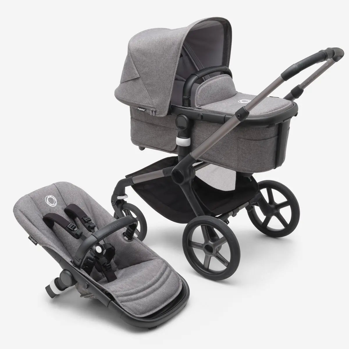 Bugaboo Fox 5 carrycot and seat pushchair Grey Melange Jolly Tots