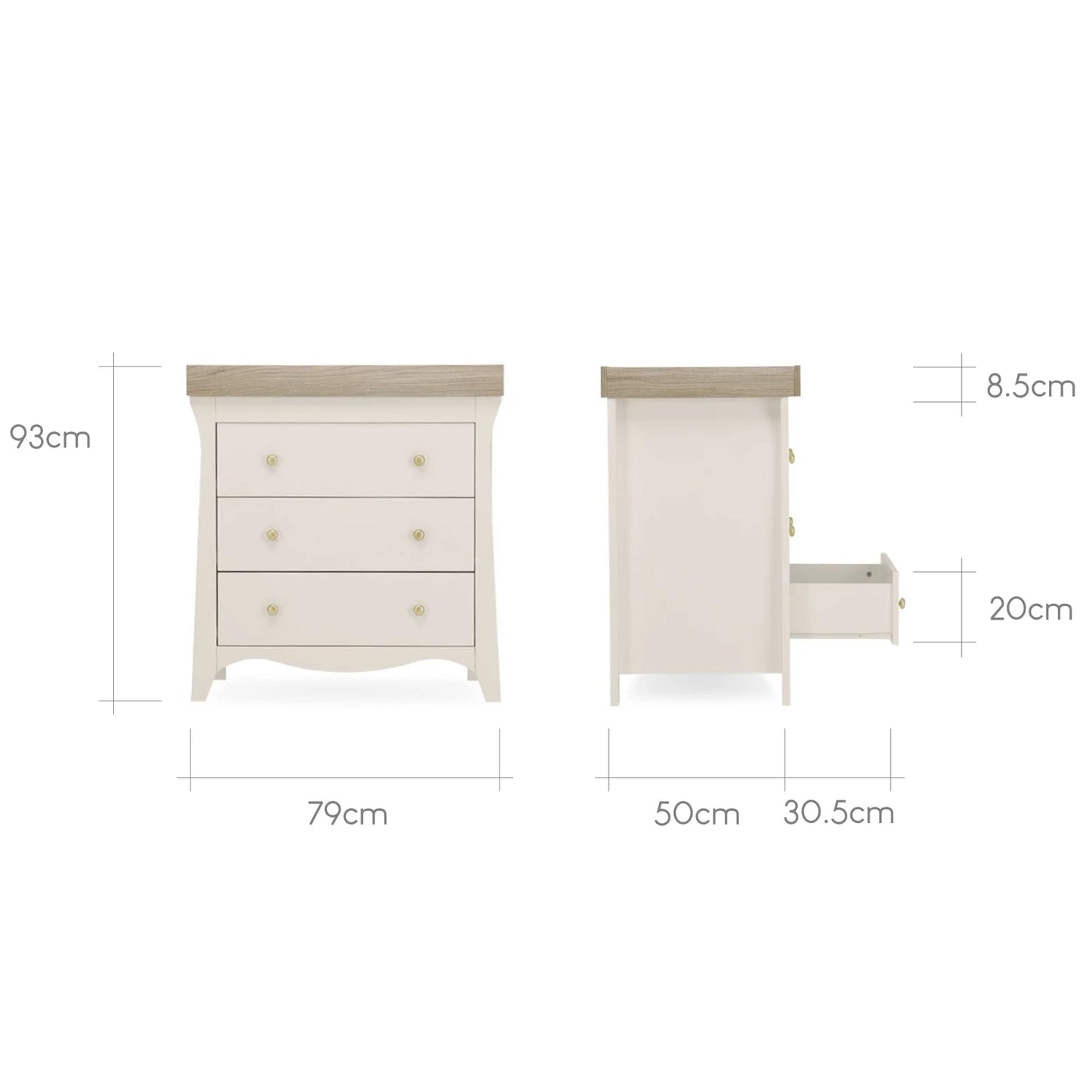 Cuddle Co Clara 3 Drawer Dresser & Changer - Cashmere and Ash *Pre order August delivery