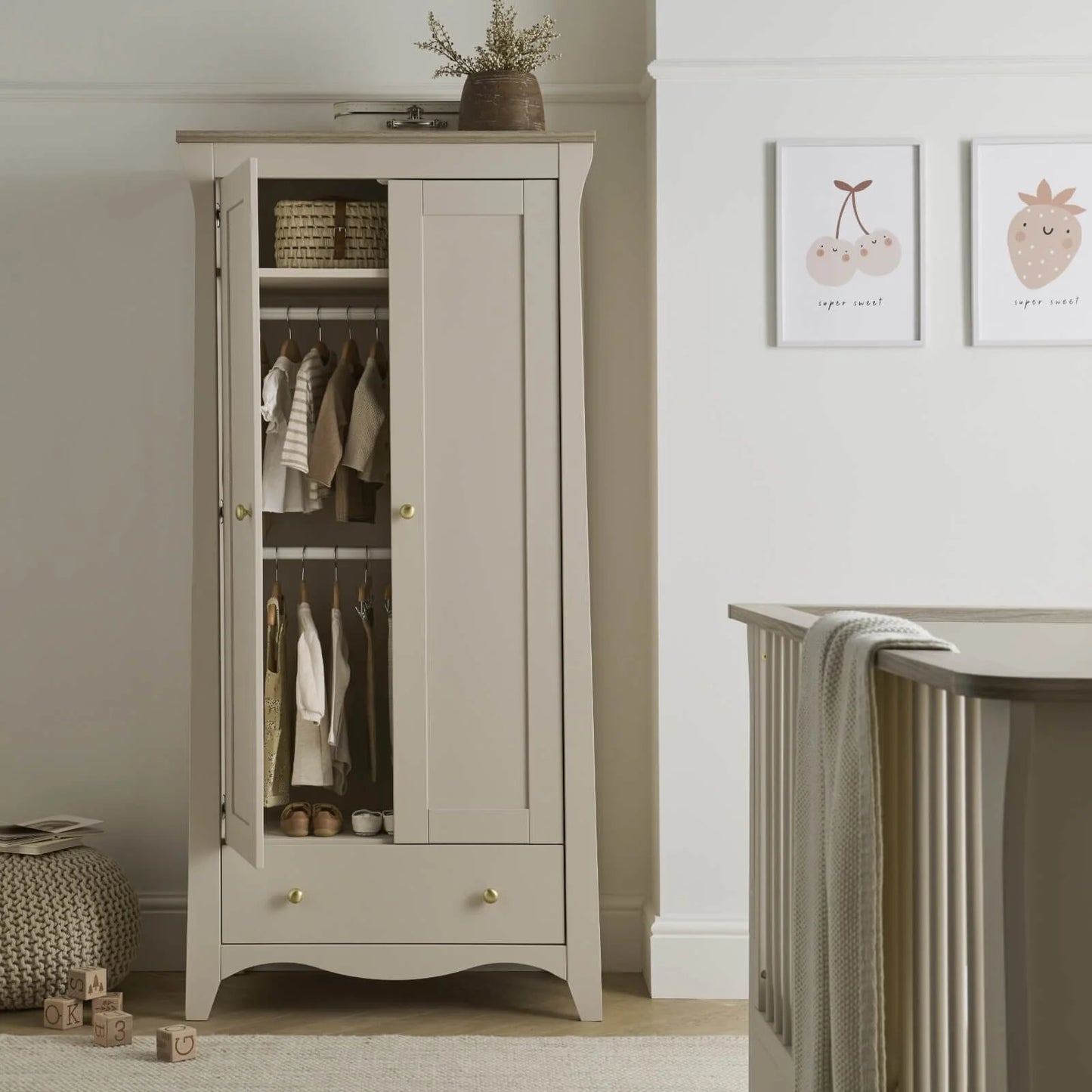 Cuddle Co Clara 2 Door Double Wardrobe Cashmere and Ash *Pre order August delivery