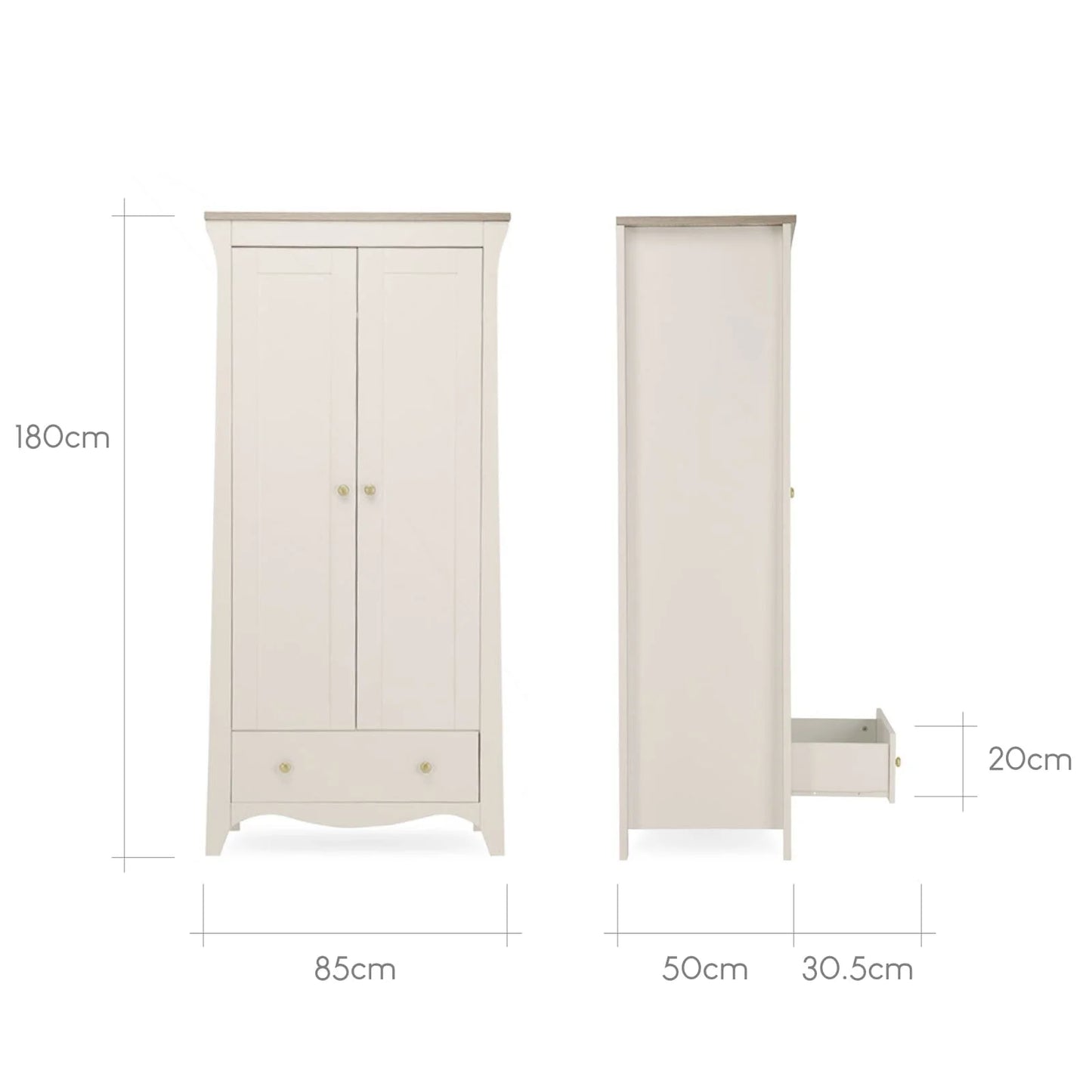 Cuddle Co Clara 2 Door Double Wardrobe Cashmere and Ash *Pre order August delivery