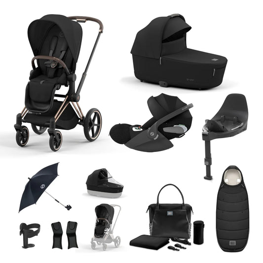 Cybex Priam Travel System Bundle | Sepia Black on Rose Gold