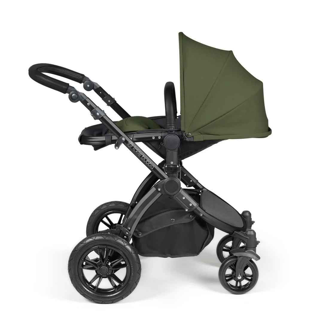 Ickle bubba Stomp Luxe All in One Premium i-Size Travel System with ISOFIX Base Woodland  - Black handle Black Frame