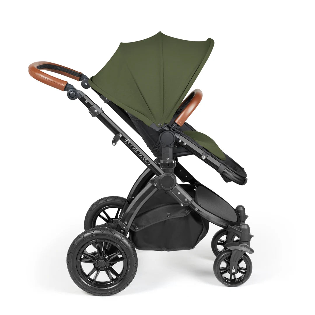 Ickle bubba Stomp Luxe All in One Premium i-Size Travel System with ISOFIX Base Woodland - Tan handle Black Frame