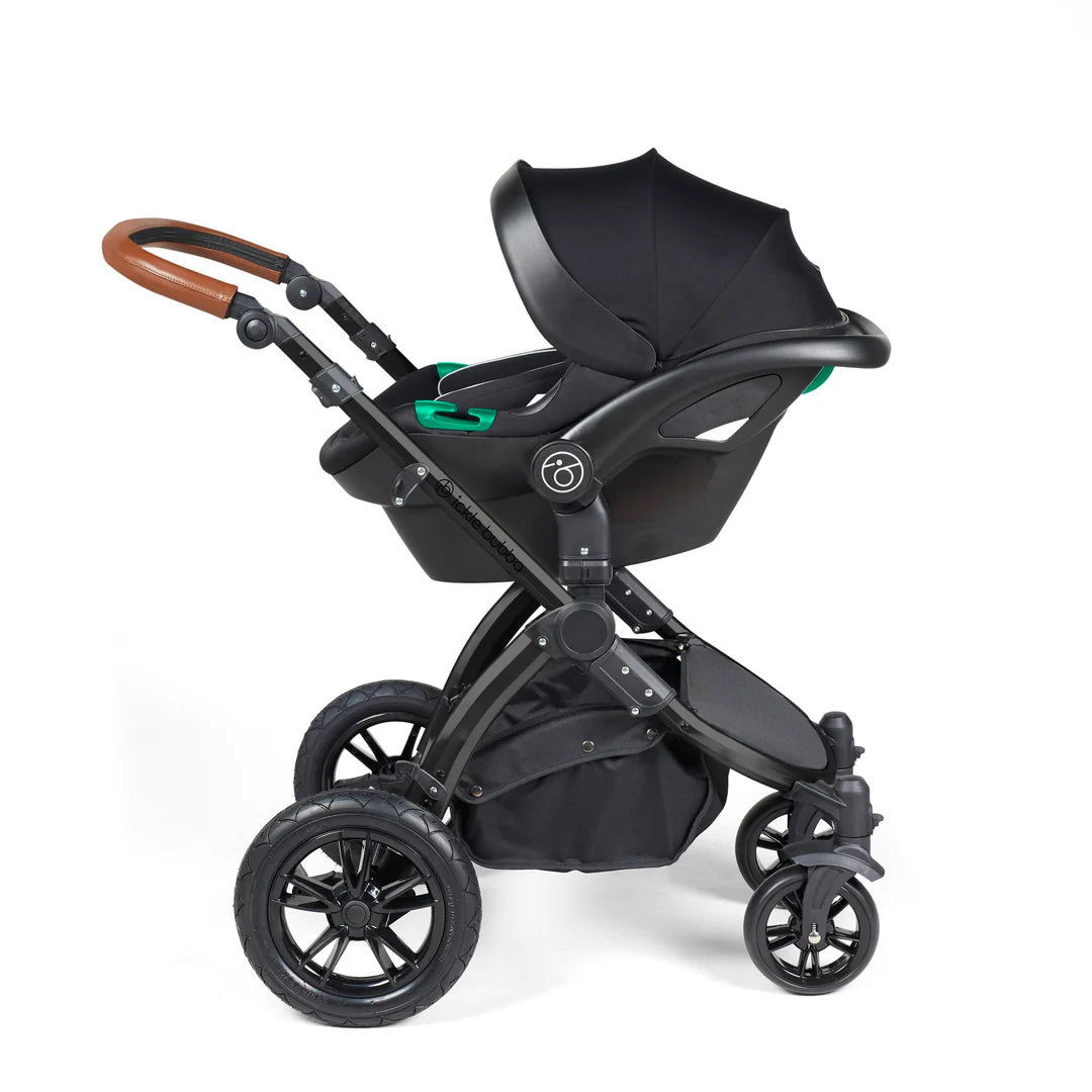 Ickle bubba Stomp Luxe All in One Premium i-Size Travel System with ISOFIX Base Woodland - Tan handle Black Frame