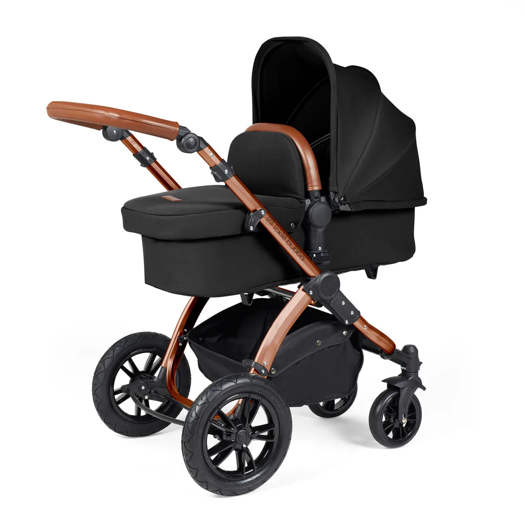 Ickle bubba Stomp Luxe All in One Premium i-Size Travel System with ISOFIX Base *Midnight - Tan handle