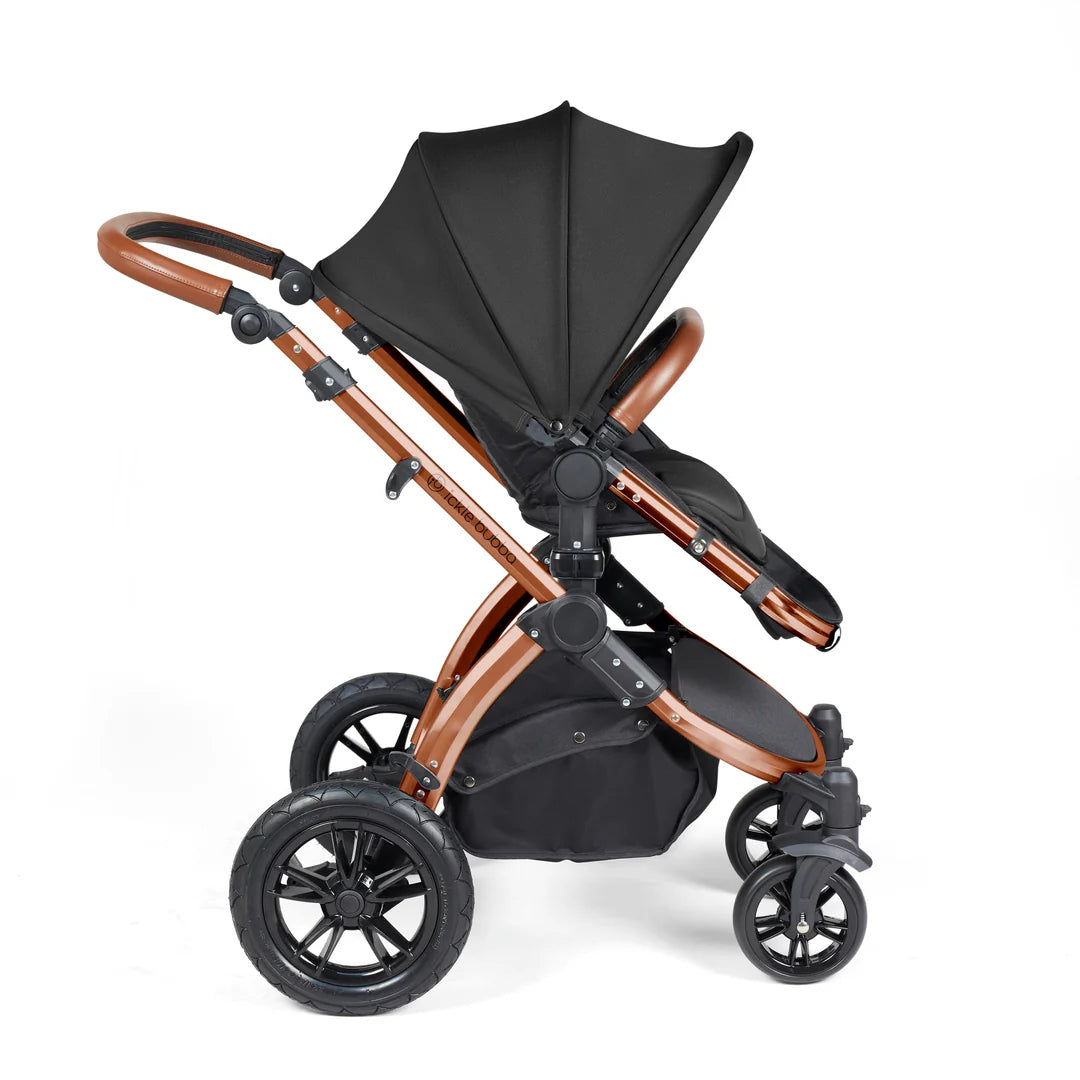 Ickle bubba Stomp Luxe All in One Premium i-Size Travel System with ISOFIX Base *Midnight - Tan handle