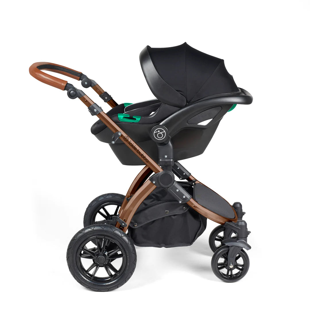 Ickle bubba Stomp Luxe All in One Premium i-Size Travel System with ISOFIX Base *Midnight - Tan handle