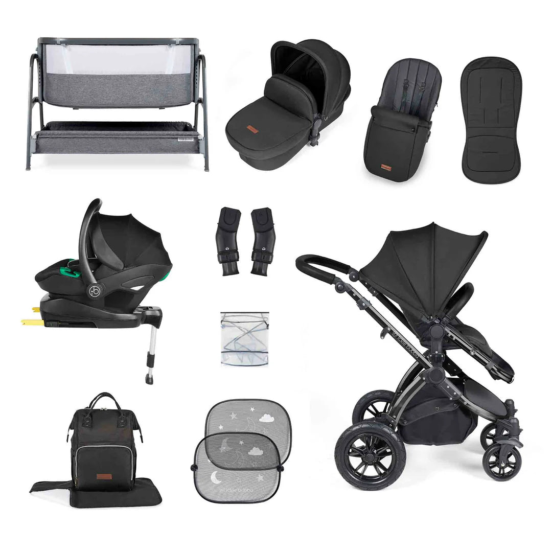 Ickle Bubba Stomp Luxe Travel System & Home 14 Piece Bundle Midnight/Black Chassis/Black handle