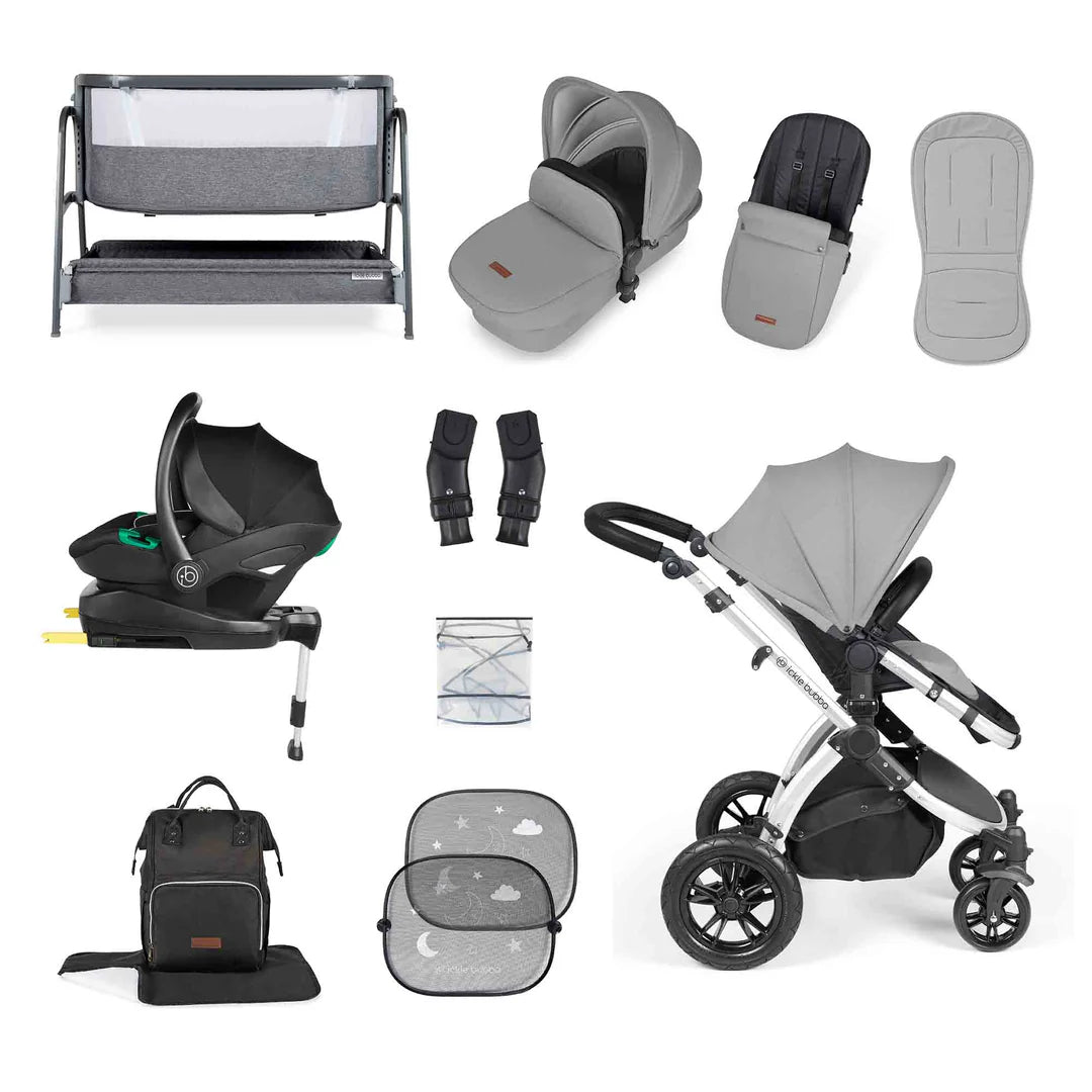 Ickle Bubba Stomp Luxe Travel System & Home 14 Piece Bundle Desert /Silver Chassis/Black handle