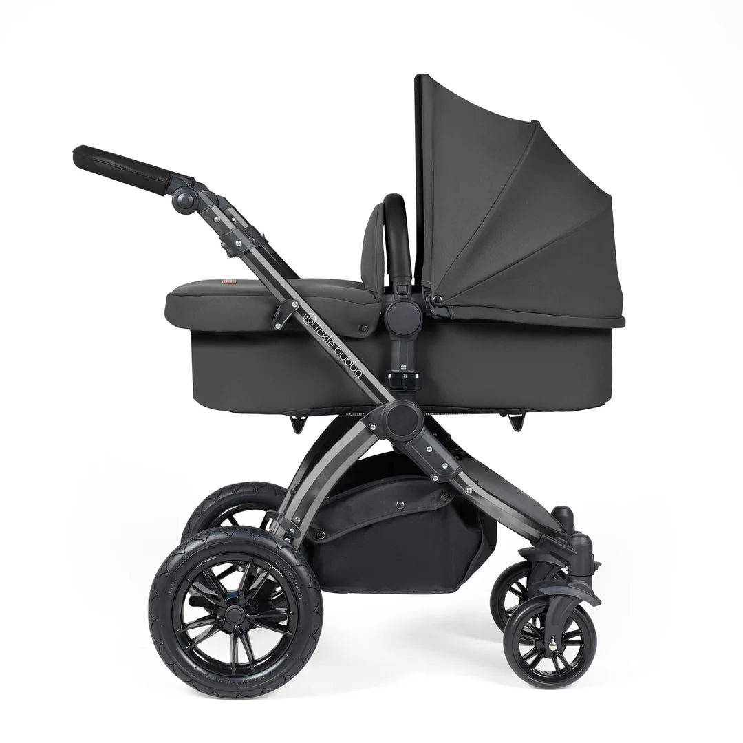 Ickle Bubba Stomp Luxe Travel System & Home 14 Piece Bundle Charcoal Grey /Black Chassis/Black handle