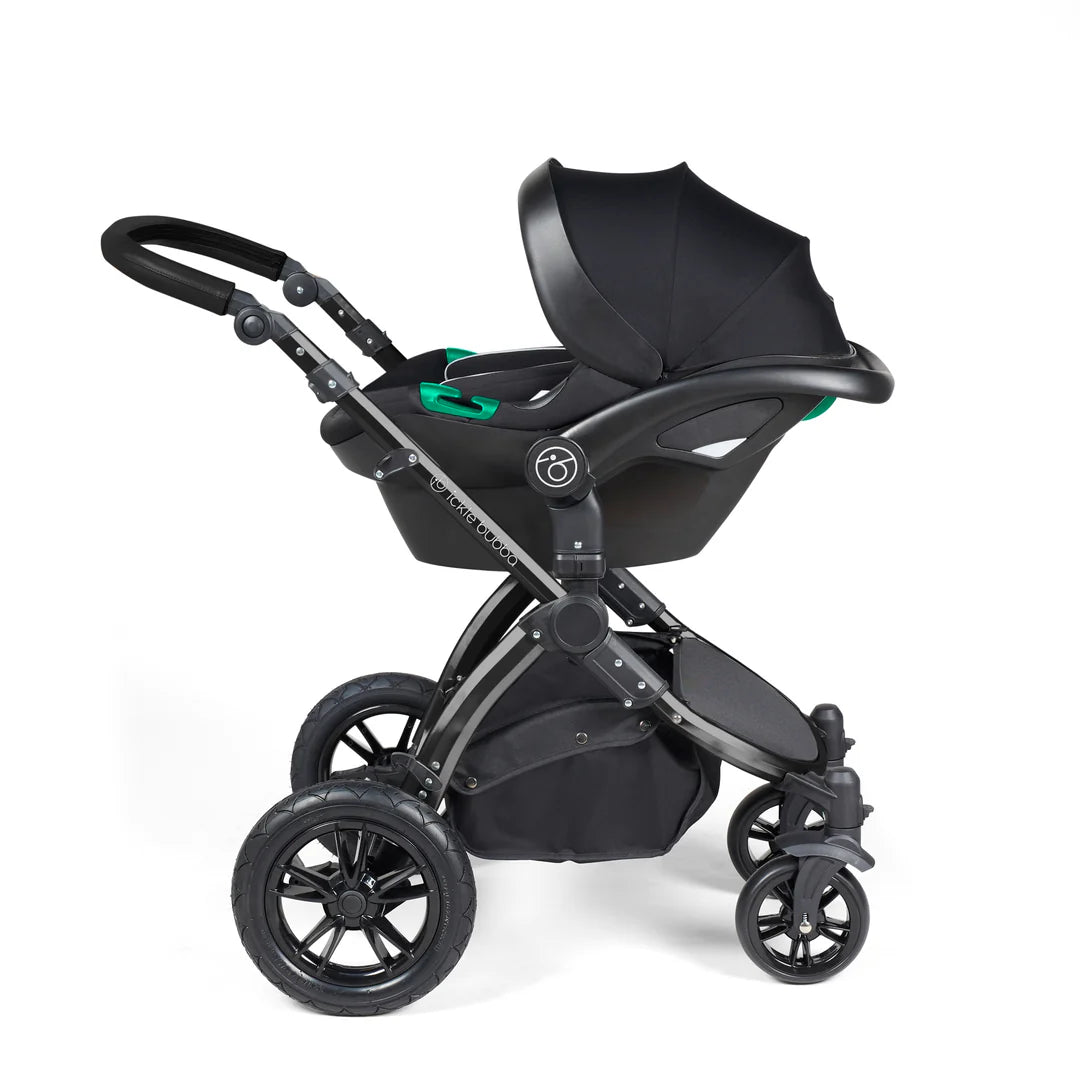 Ickle Bubba Stomp Luxe Travel System & Home 14 Piece Bundle Charcoal Grey /Black Chassis/Black handle