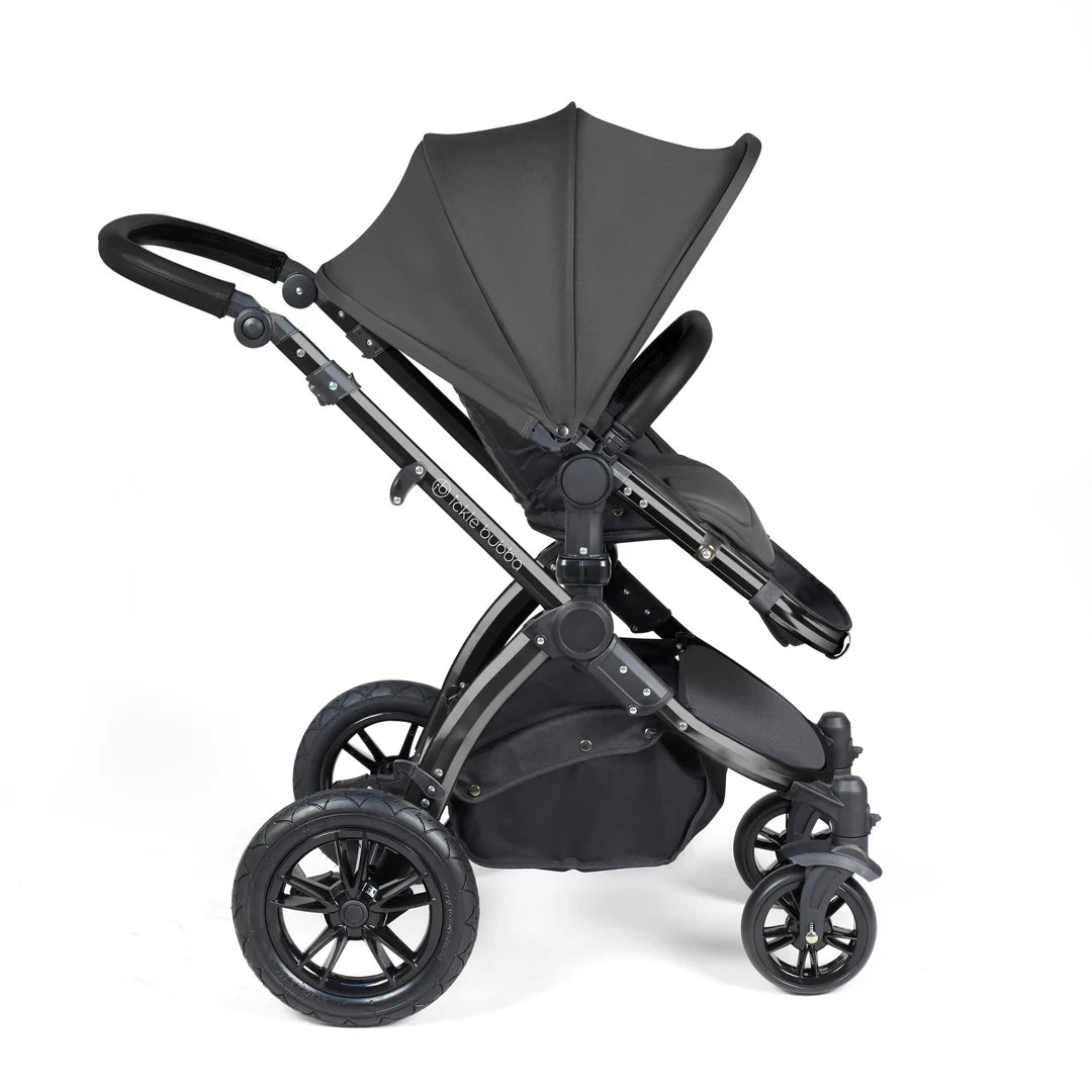 Ickle Bubba Stomp Luxe Travel System & Home 14 Piece Bundle Charcoal Grey /Black Chassis/Black handle
