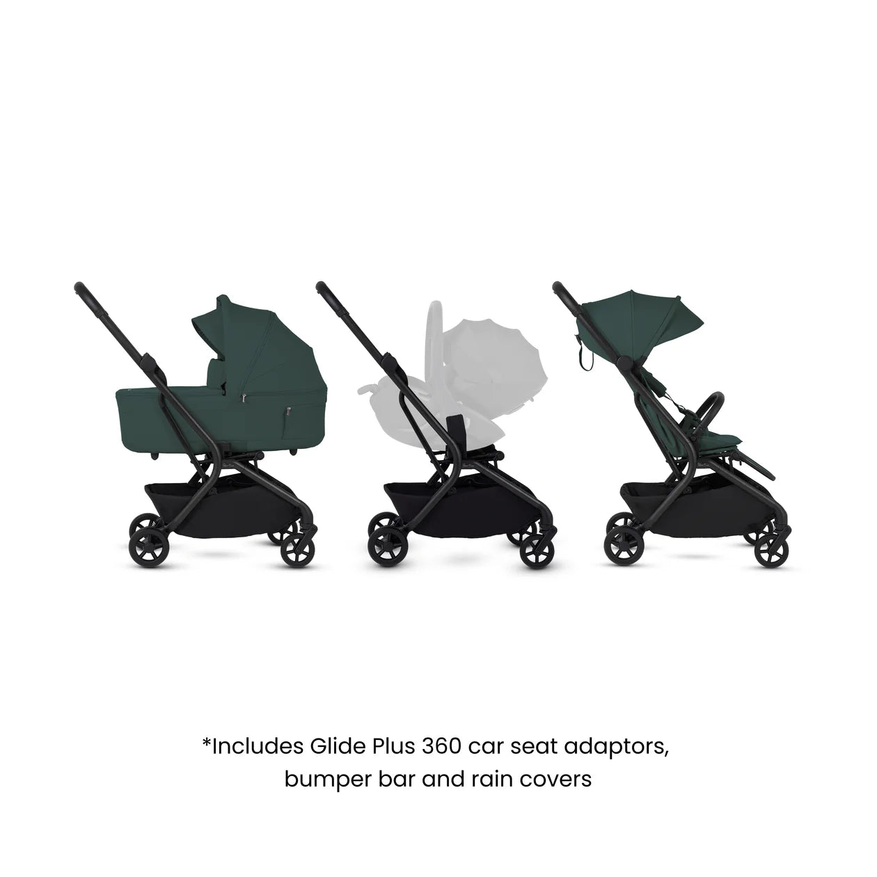 Silver Cross Nia Compact Travel Stroller with Carrycot (6 Piece) Conifer Pre Order End of November Delivery