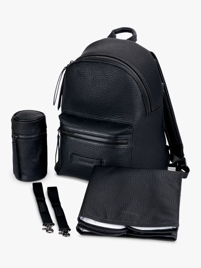 BabaBing! Luca Tumbled Vegan Leather Backpack Changing Bag, Black
