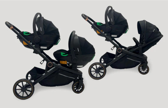My babiie Tandem Stroller MB33 With 2 Infant Car Seats Ivory