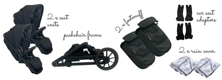 My Babiie MB33 Tandem Pushchair with 1 Infant Carriers & 1 Base - Ivory