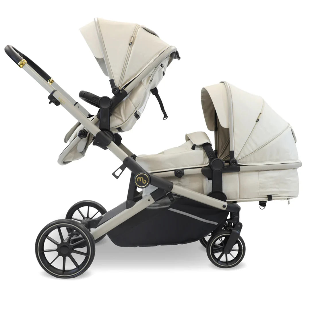 My babiie Tandem Stroller MB33 With 2 Infant Car Seats Ivory