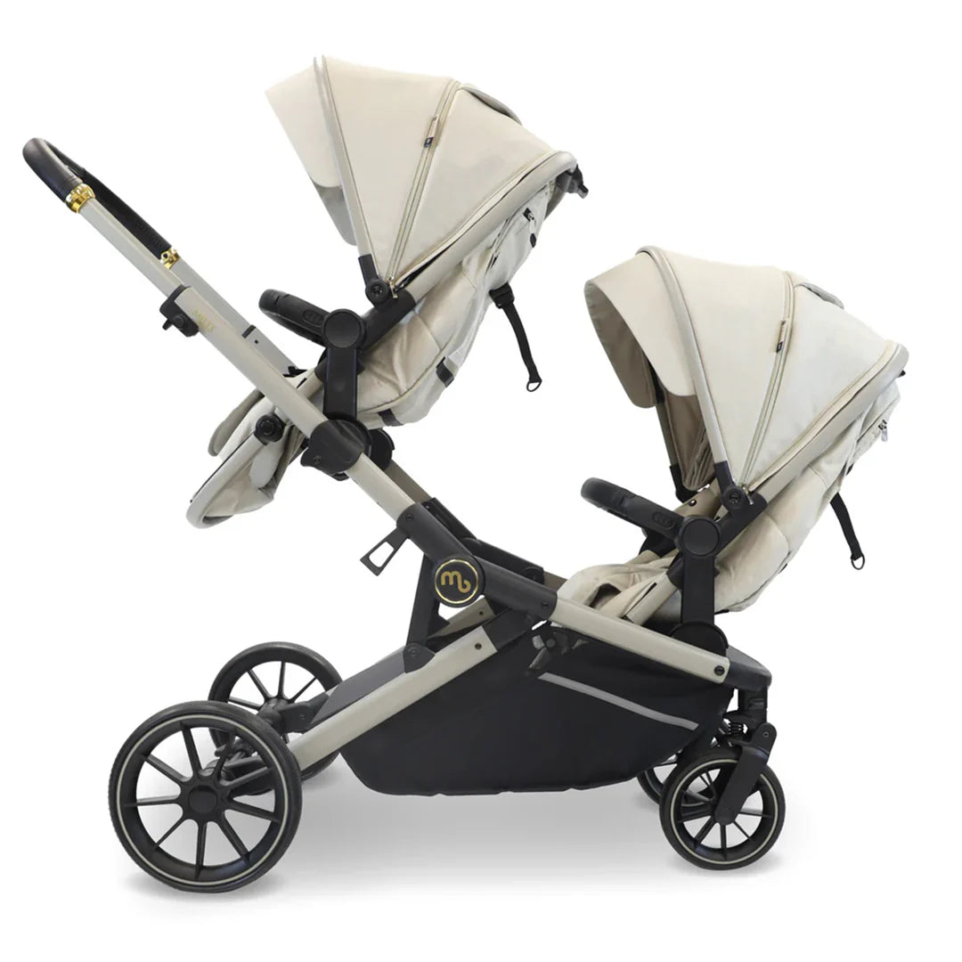 My babiie Tandem Stroller MB33 With 2 Infant Car Seats Ivory
