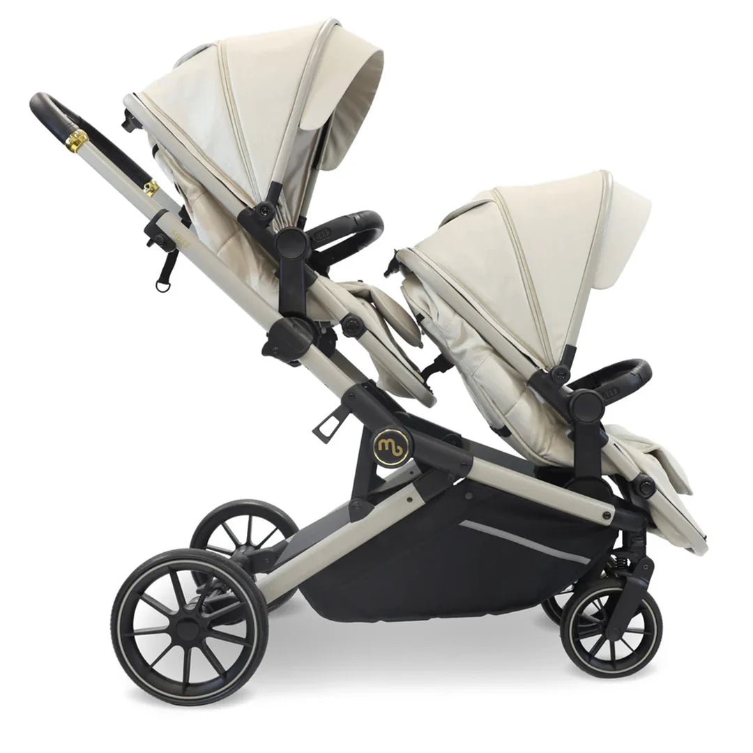 My babiie Tandem Stroller MB33 With 2 Infant Car Seats Ivory