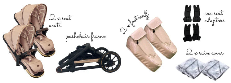 My babiie Tandem Stroller MB33 With 2 Infant Car Seats Giraffe