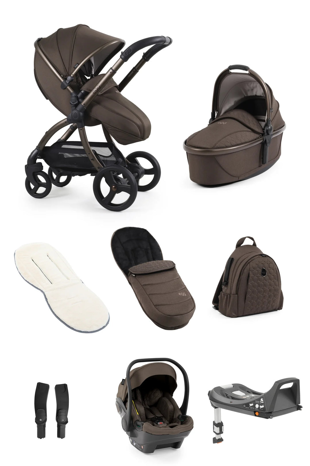 Egg 3 Luxury Travel Bundle With Shell i-Size Car Seat Choclate Velvet