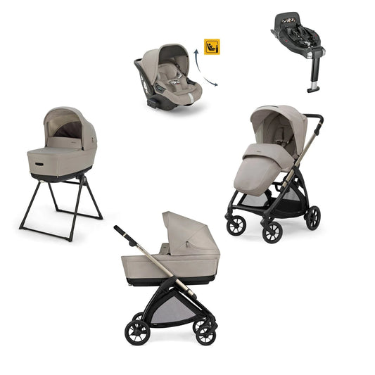 Inglesina Electa System Quattro color Battery Beige, car seat Darwin Infant Recline and 360° i-Size base