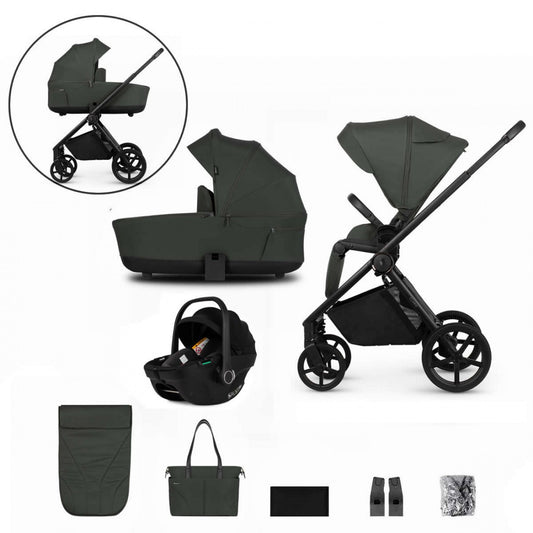 Venicci Claro 3 in 1 with Tiago 360 Car Seat Travel System Bundle, Forest Green