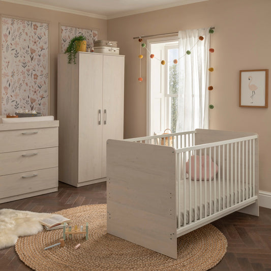 CuddleCo Freya 3 Piece Nursery Furniture Set - Coastal White