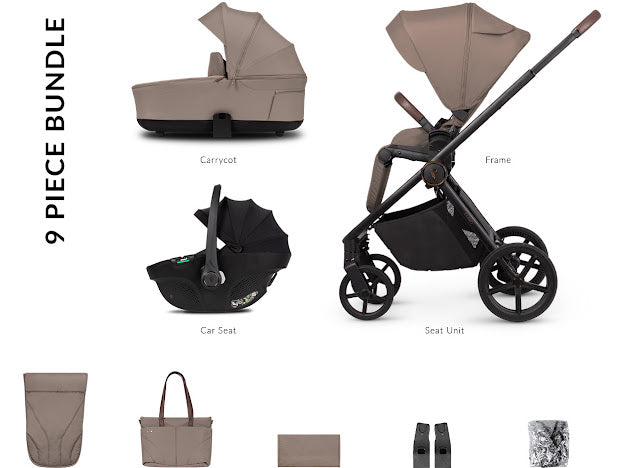 Venicci Claro 3 in 1 with Tiago Black Car Seat Travel System Bundle, Almond Pre Order Mid July Delivery