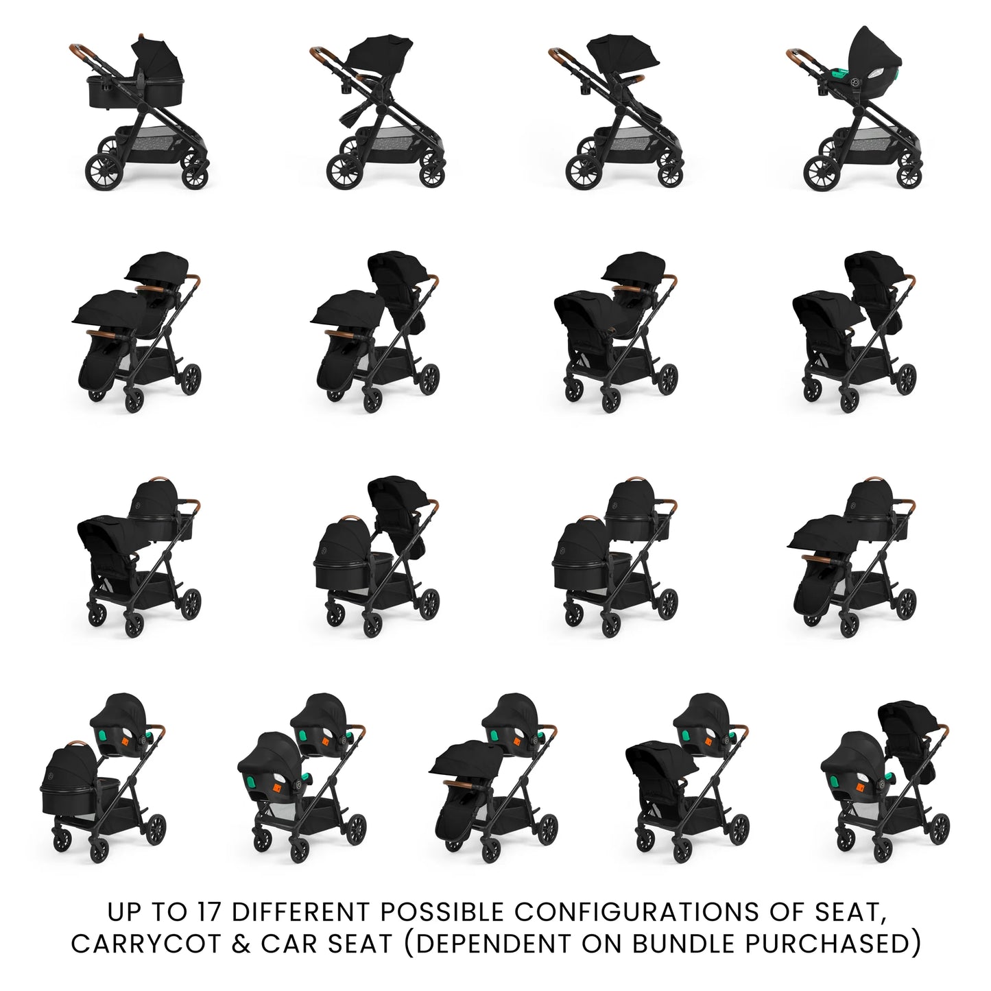 Ickle Bubba VIRGO 2 IN 1 SINGLE TO DOUBLE PUSHCHAIR Black