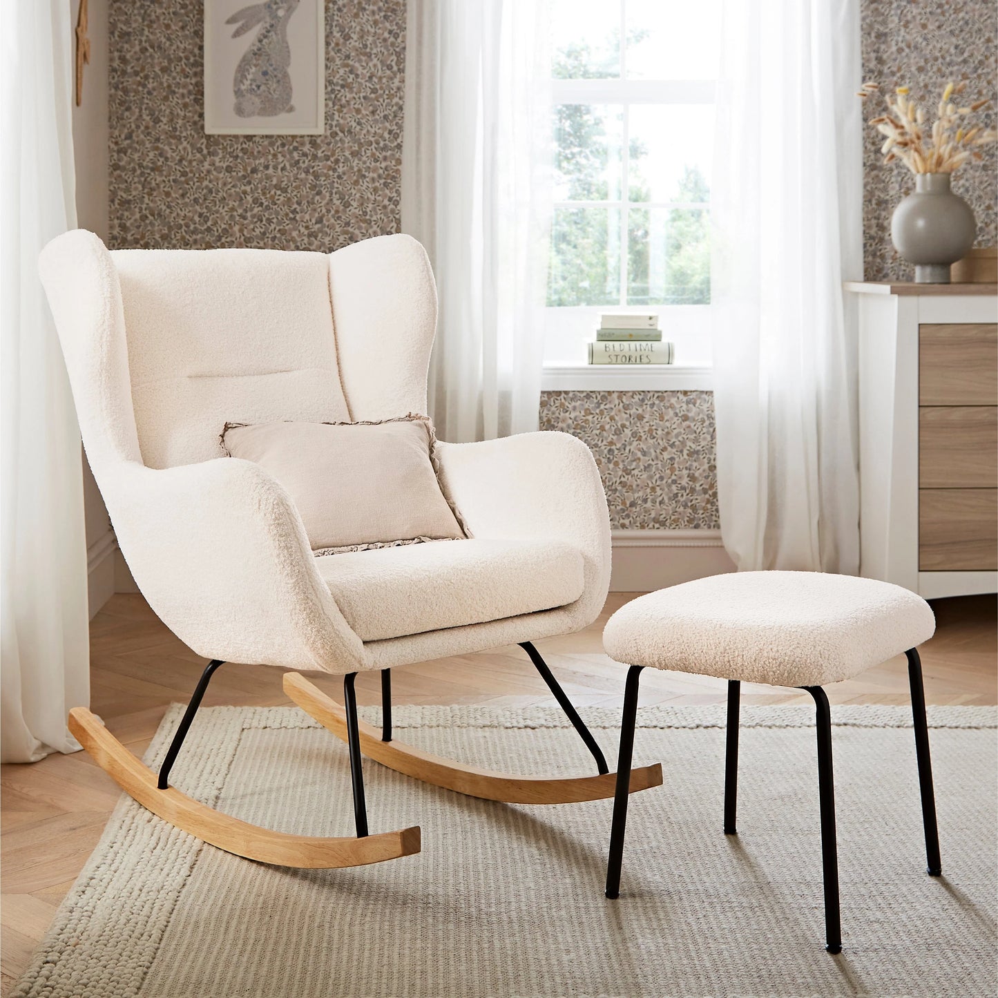 Cuddle Co Marley Nursing Chair and Footstool - Teddy Light Beige