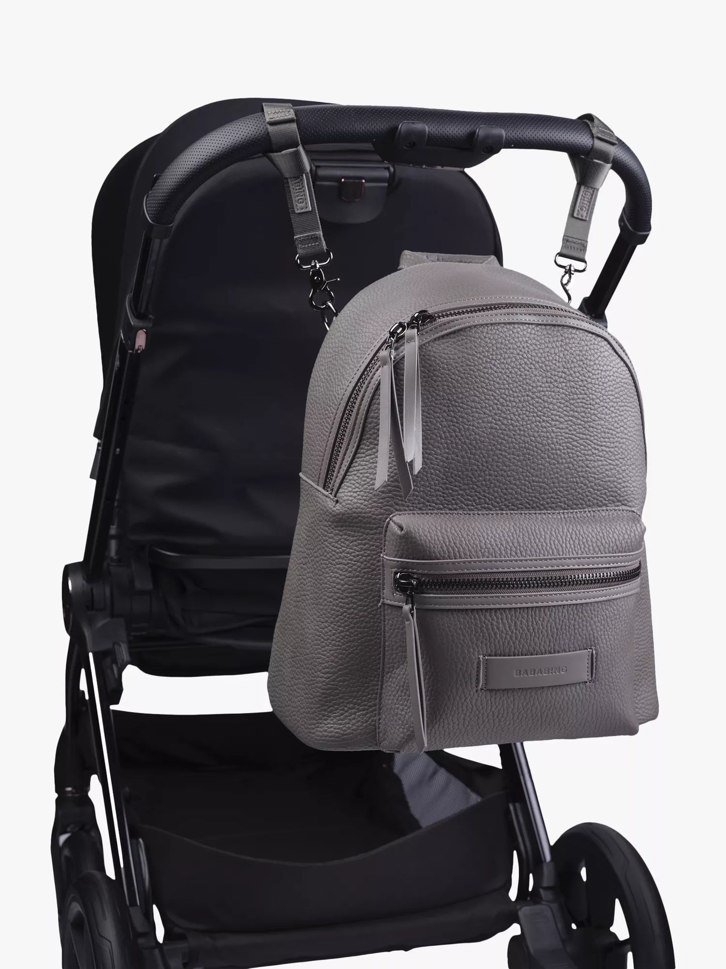 BabaBing! Luca Tumbled Vegan Leather Backpack Changing Bag, Grey