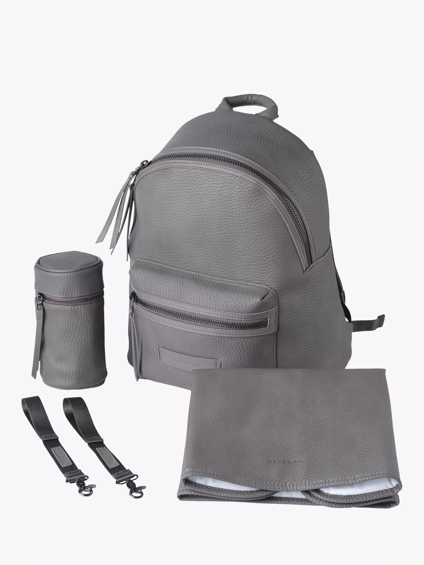 BabaBing! Luca Tumbled Vegan Leather Backpack Changing Bag, Grey