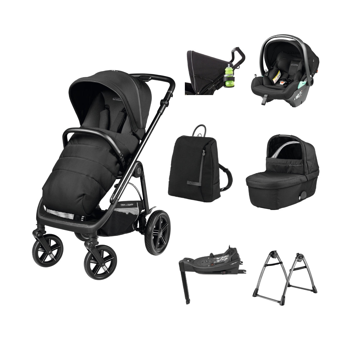 Peg Perego Veloce TC 11 Piece Travel Bundle True Black Inc Reclining Car Seat