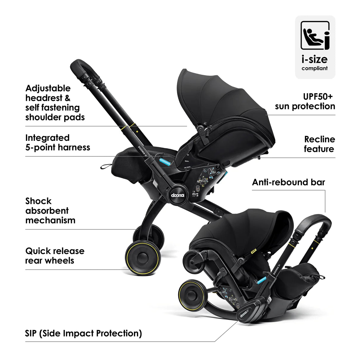 Doona X Recline Car Seat and Stroller Nitro Black