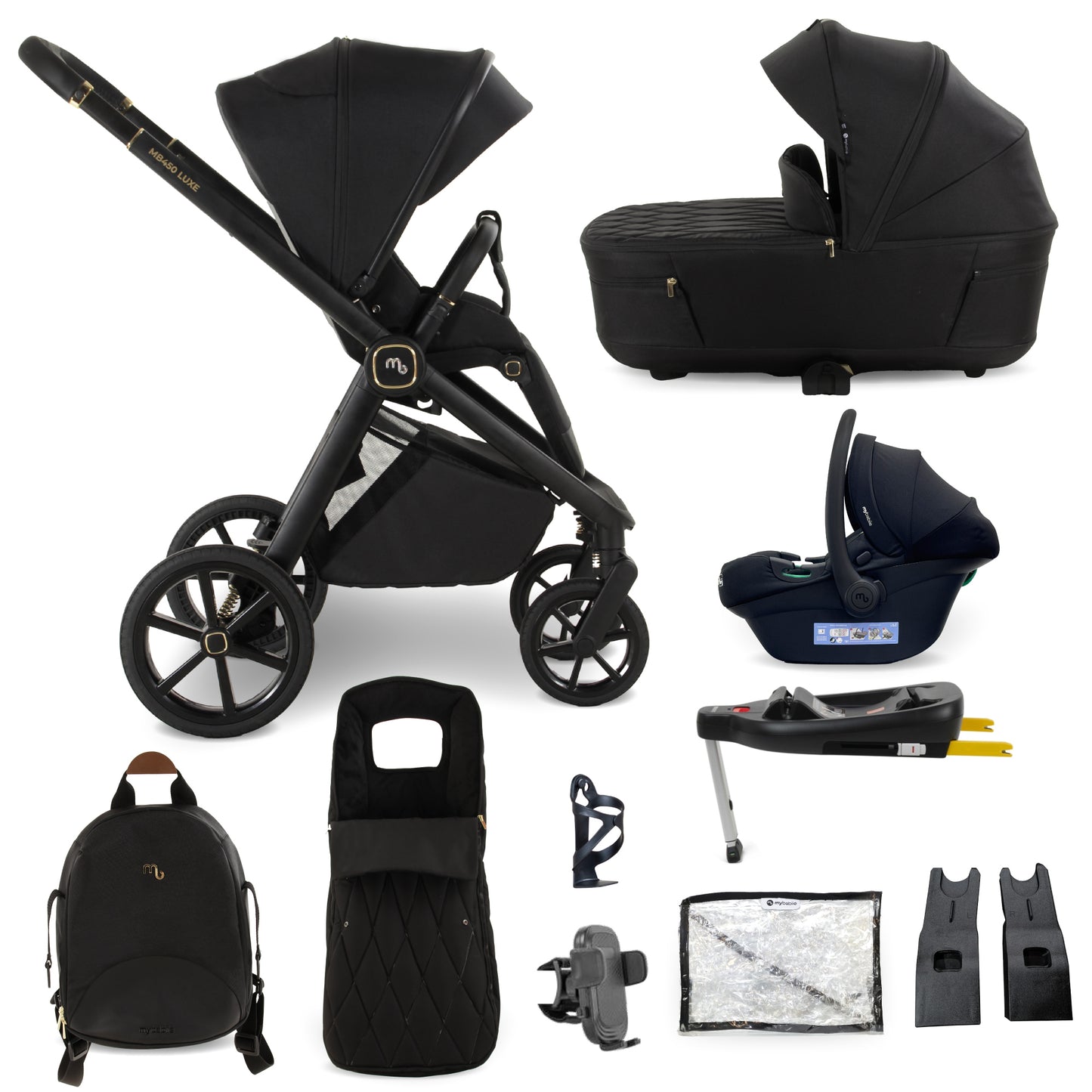 My Babiie MB450 LUXE 3-in-1 Travel System with Base - Black Pre Order Mid October Delivery