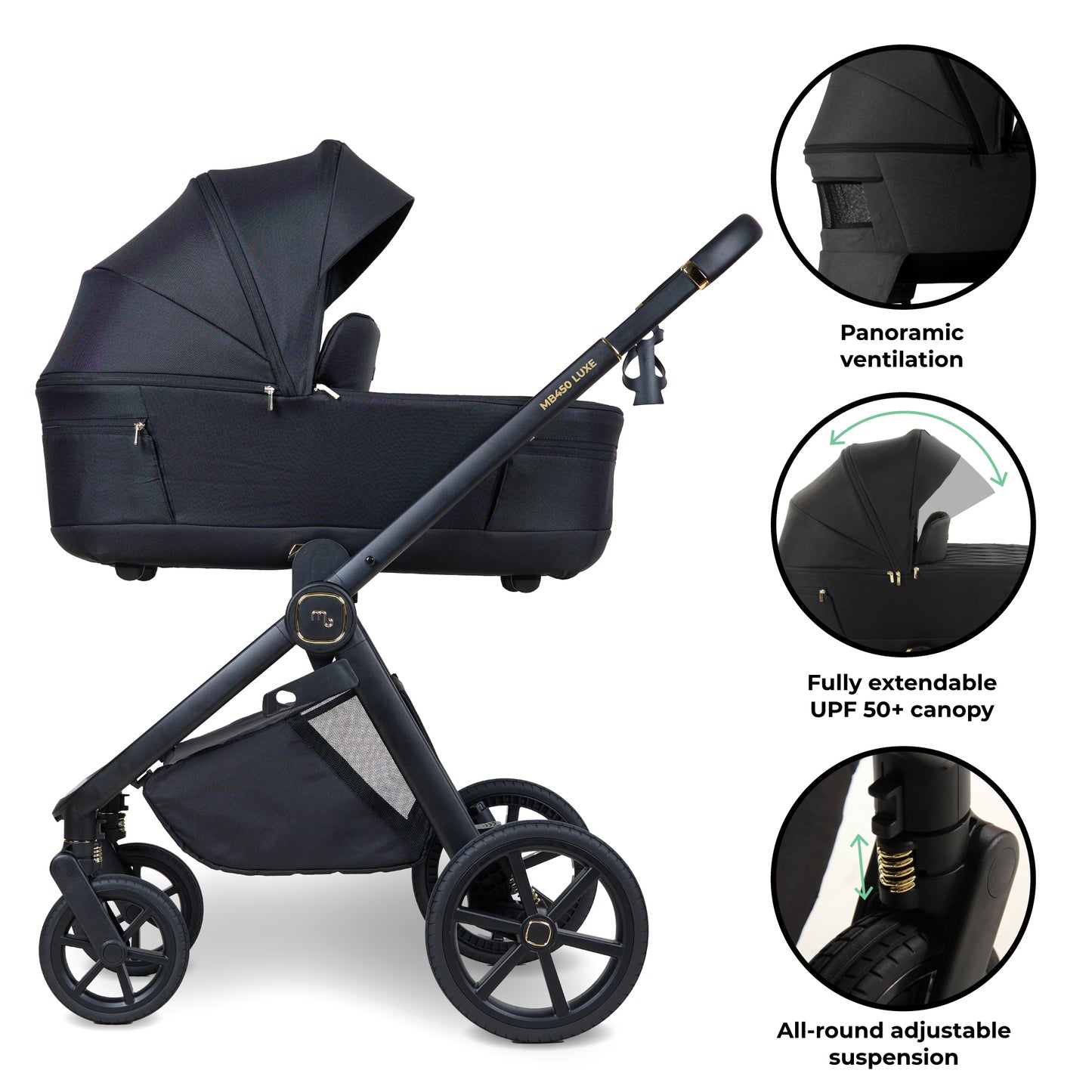 My Babiie MB450 LUXE 3-in-1 Travel System with Base - Black Pre Order Mid October Delivery
