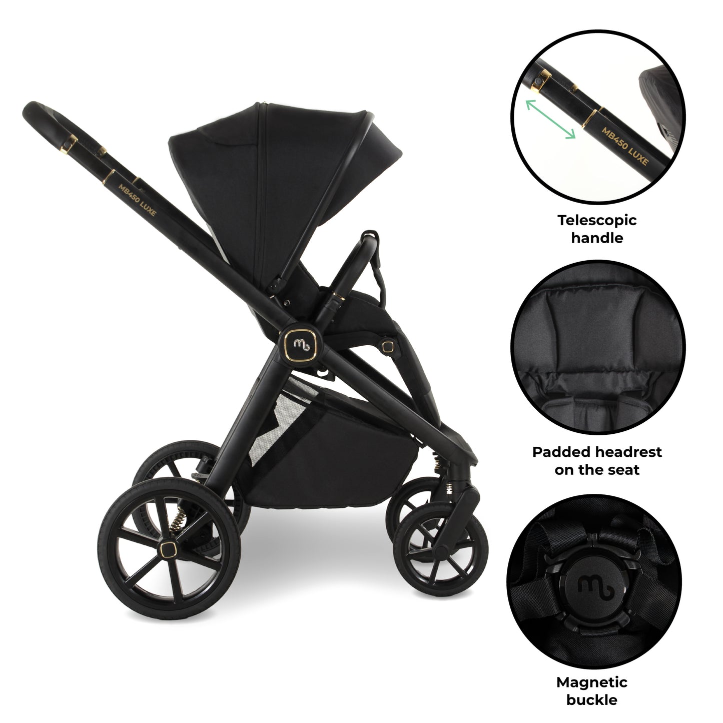 My Babiie MB450 LUXE 3-in-1 Travel System with Base - Black Pre Order Mid October Delivery