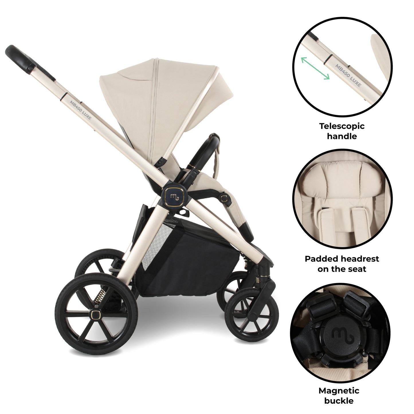 My Babiie MB450 LUXE 3-in-1 Travel System with Base - Feather Pre Order Mid October Delivery