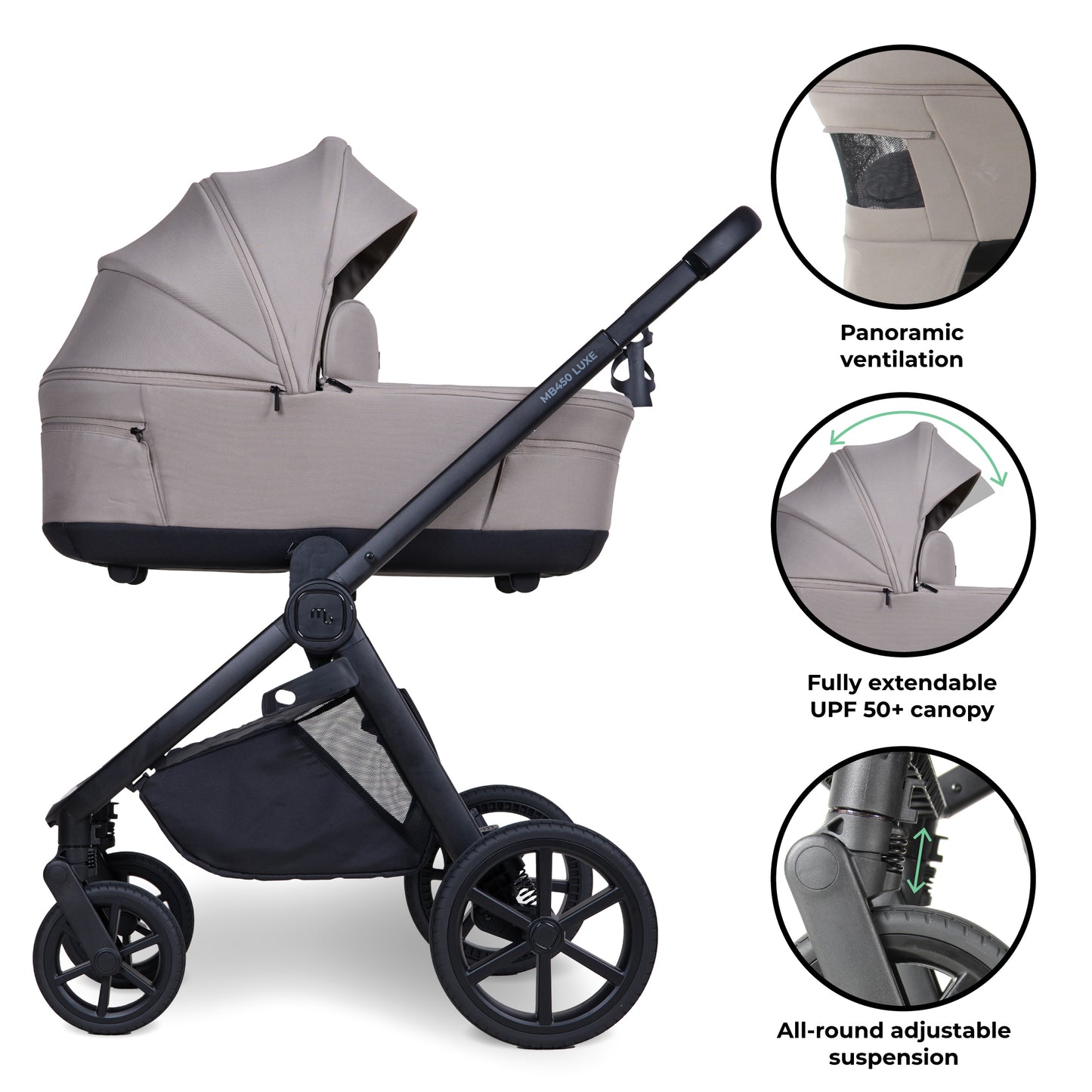 My Babiie MB450 LUXE 3-in-1 Travel System with Base - Mink Pre Order Mid October Delivery